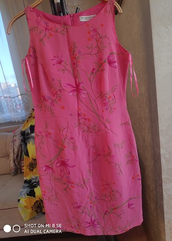 Pembe Baskılı Midi Bohem Elbise