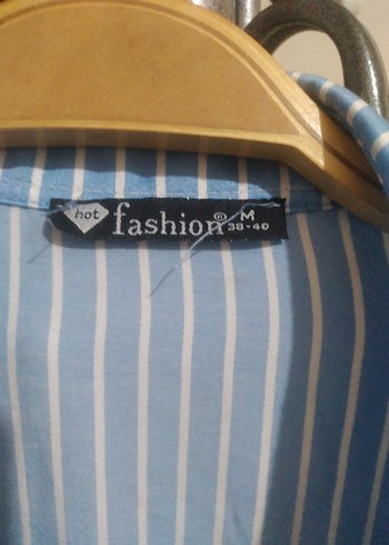 Mavi çizgili uzun gomlek elbise - Görsel 8