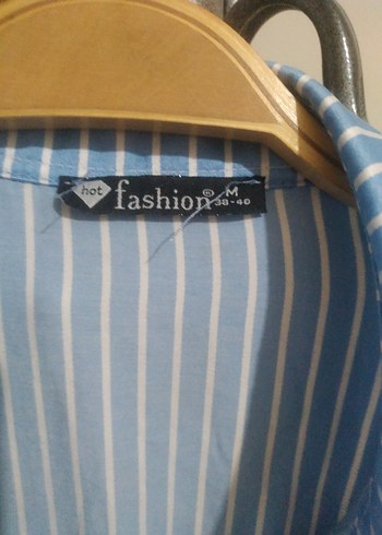 Mavi çizgili uzun gomlek elbise - Görsel 9