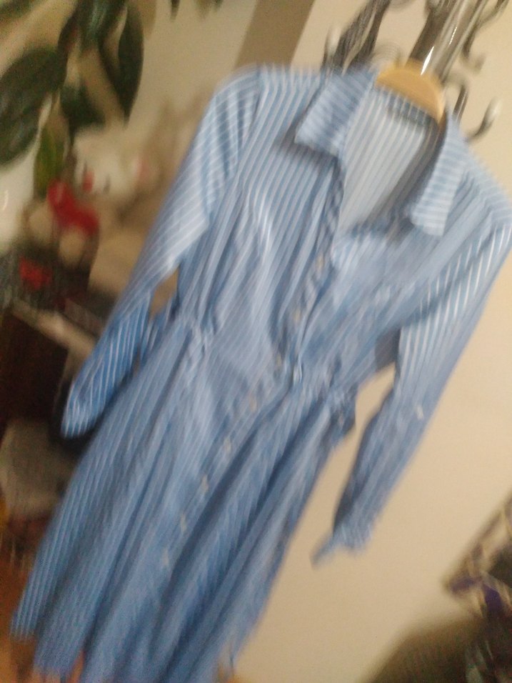 Mavi çizgili uzun  gomlek elbise - Görsel 2