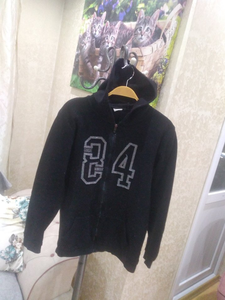 Erkek Kapüşonlu Fermuarlı Siyah Sweatshirt - Görsel 2