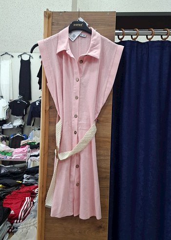 Pembe Kemerli Uzun Kollu Elbise