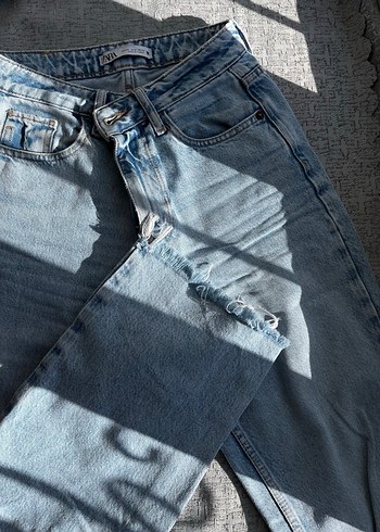 Kadın Mavi Denim Bol Kesim Midi Jean - Görsel 4