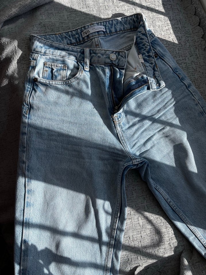 Kadın Mavi Denim Bol Kesim Midi Jean - Görsel 3