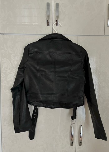 Kadın Siyah Deri Biker Ceket - Görsel 4