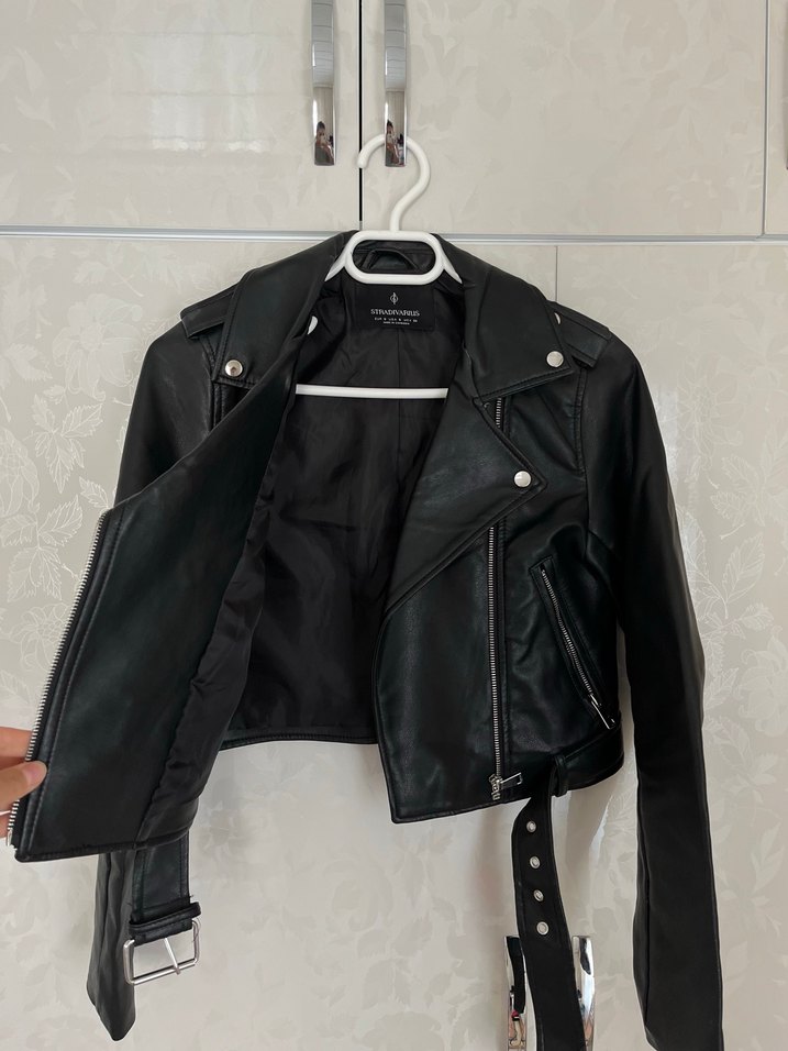 Kadın Siyah Deri Biker Ceket - Görsel 2