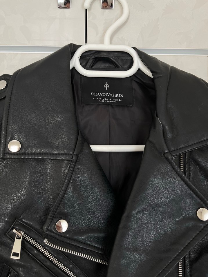 Kadın Siyah Deri Biker Ceket - Görsel 3