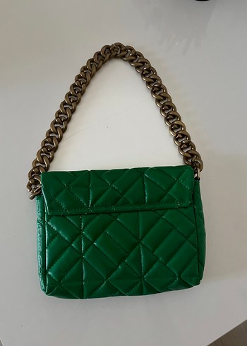 Zincir Detaylı Yeşil Deri Kadın Çanta - Görsel 2