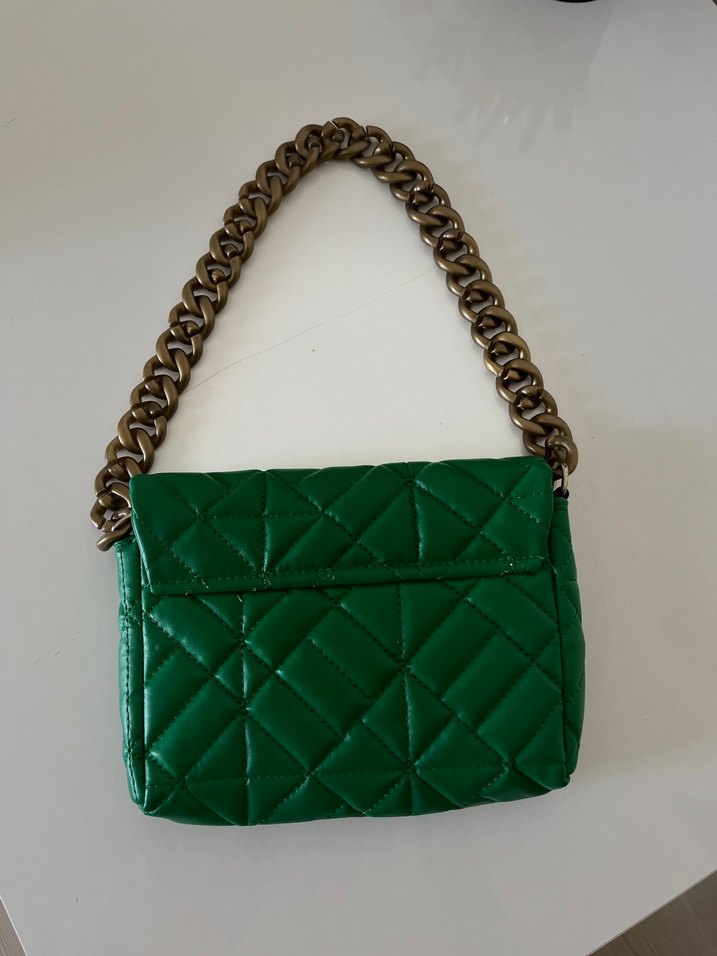Zincir Detaylı Yeşil Deri Kadın Çanta - Görsel 2
