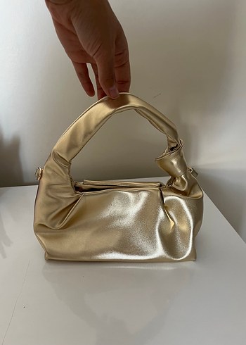 Parlak Altın Renk Kadın Deri Çanta - Görsel 2