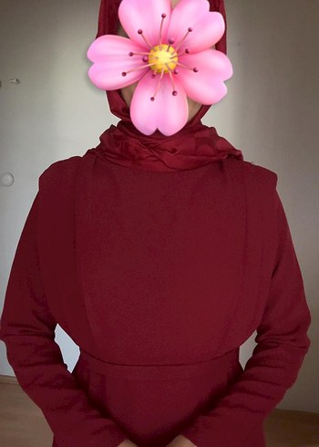 m Beden Bordo Uzun Kollu Drape Detaylı Tesettür Elbise