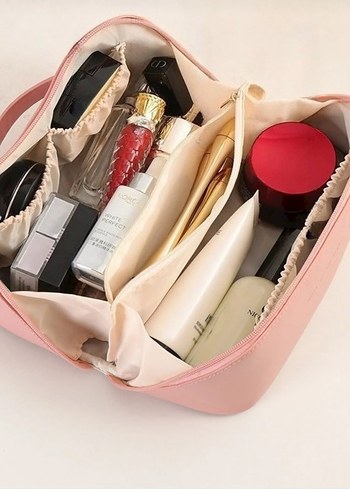 Pembe Çok Bölmeli Büyük Kapasiteli Kadın Makyaj Çantası - Görsel 2