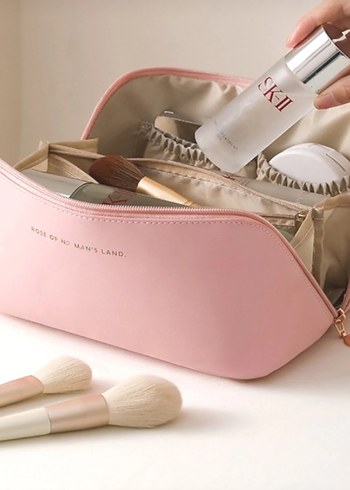 Pembe Çok Bölmeli Büyük Kapasiteli Kadın Makyaj Çantası - Görsel 5