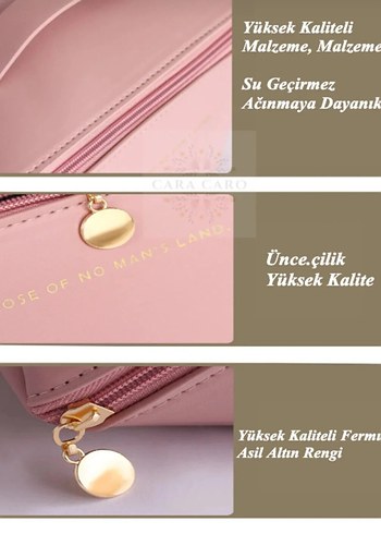 Pembe Çok Bölmeli Büyük Kapasiteli Kadın Makyaj Çantası - Görsel 6