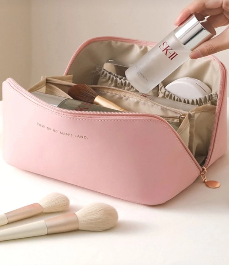 Pembe Çok Bölmeli Büyük Kapasiteli Kadın Makyaj Çantası - Görsel 5