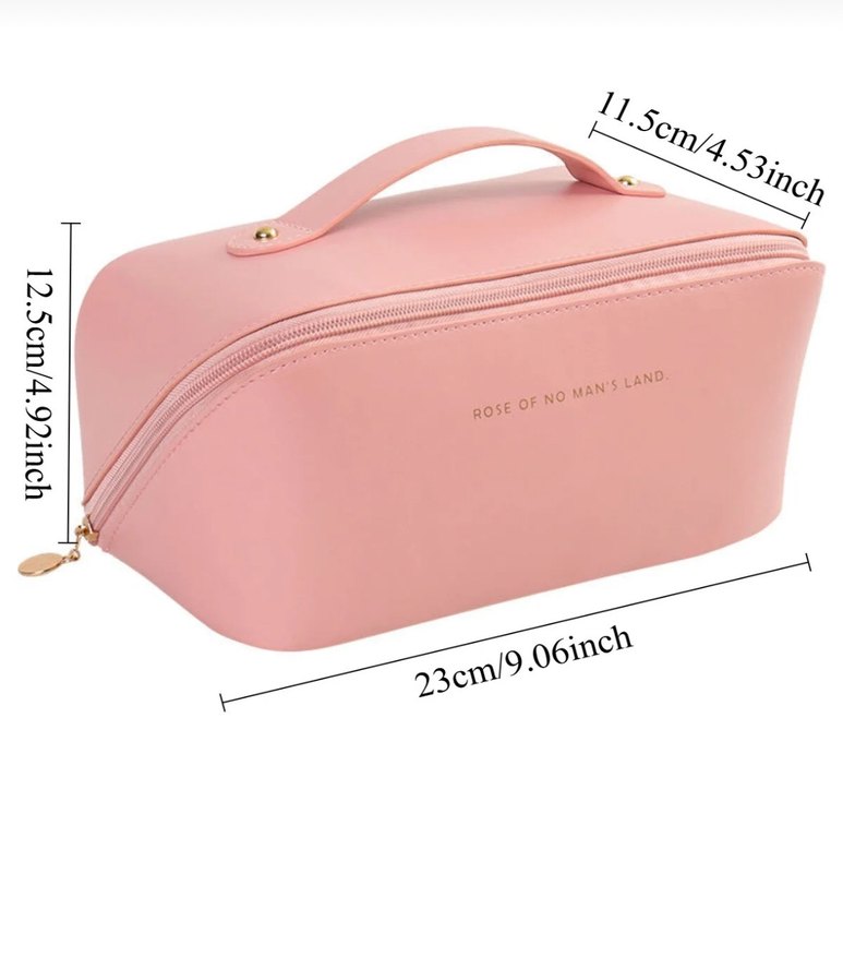 Pembe Çok Bölmeli Büyük Kapasiteli Kadın Makyaj Çantası - Görsel 3