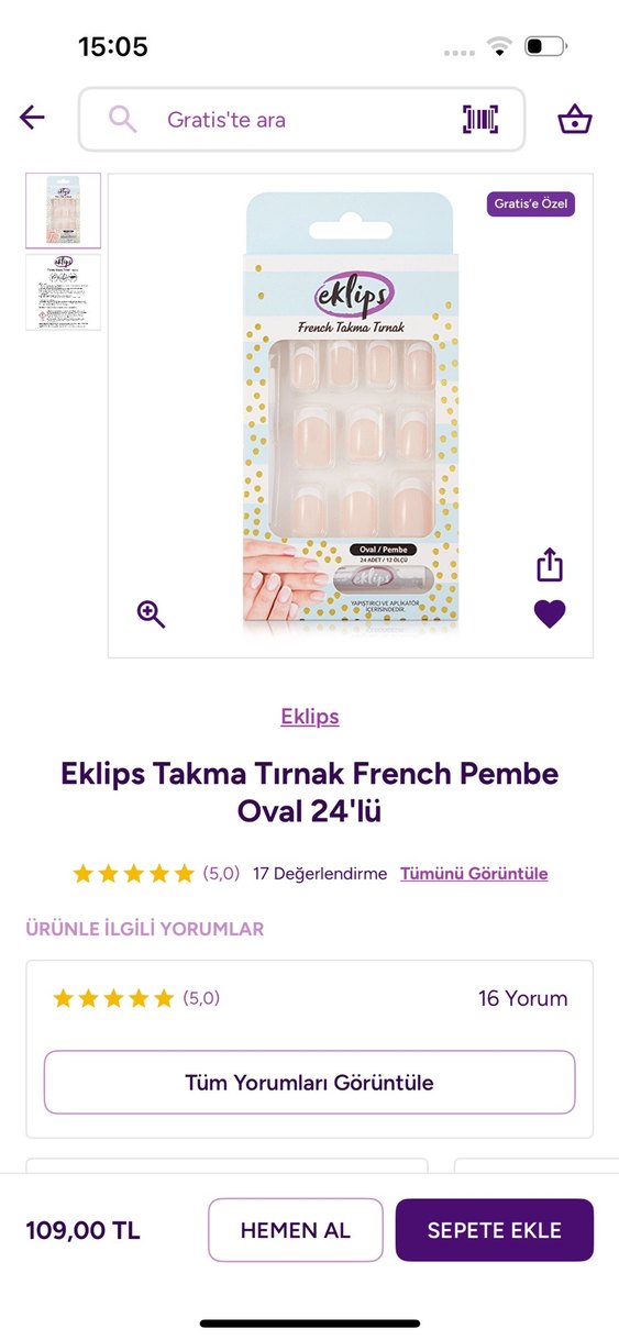 Eklips Pembe French Oval 24lü Takma Tırnak - Görsel 2