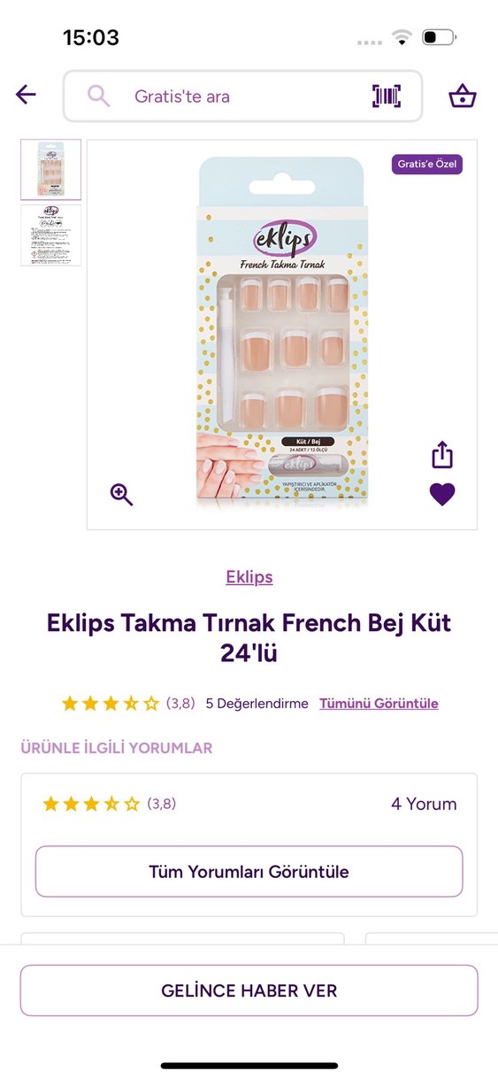 Eklips French Takma Tırnak Bej Küt 24'lü - Görsel 2