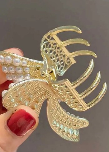 İnci Detaylı Beyaz Fiyonk Saç Tokası - Görsel 4