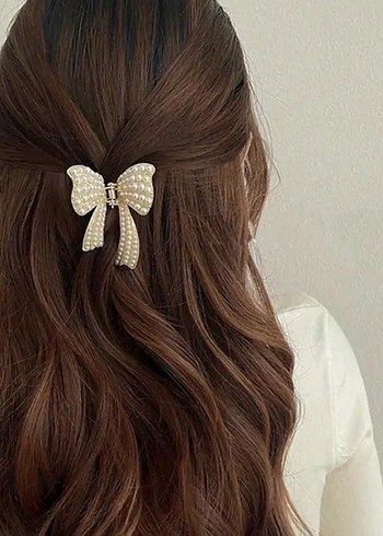 İnci Detaylı Beyaz Fiyonk Saç Tokası - Görsel 2