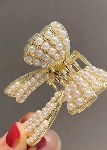 İnci Detaylı Beyaz Fiyonk Saç Tokası - Görsel 3