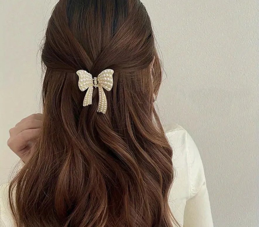 İnci Detaylı Beyaz Fiyonk Saç Tokası - Görsel 2