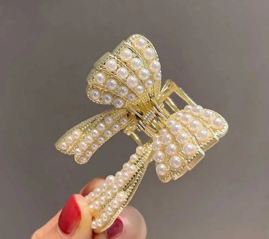 İnci Detaylı Beyaz Fiyonk Saç Tokası - Görsel 3