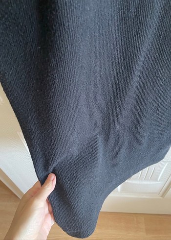 Siyah Bisiklet Yakalı Uzun Kollu Yırtmaçlı Kadın Elbise - Görsel 2