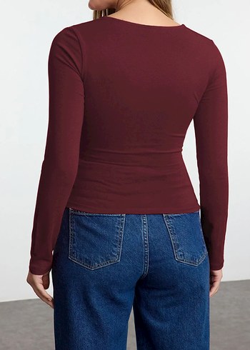 Bordo Uzun Kollu Kadın Bluz - Görsel 4