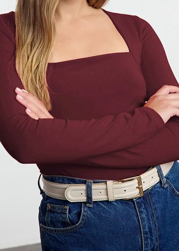 Bordo Uzun Kollu Kadın Bluz - Görsel 2
