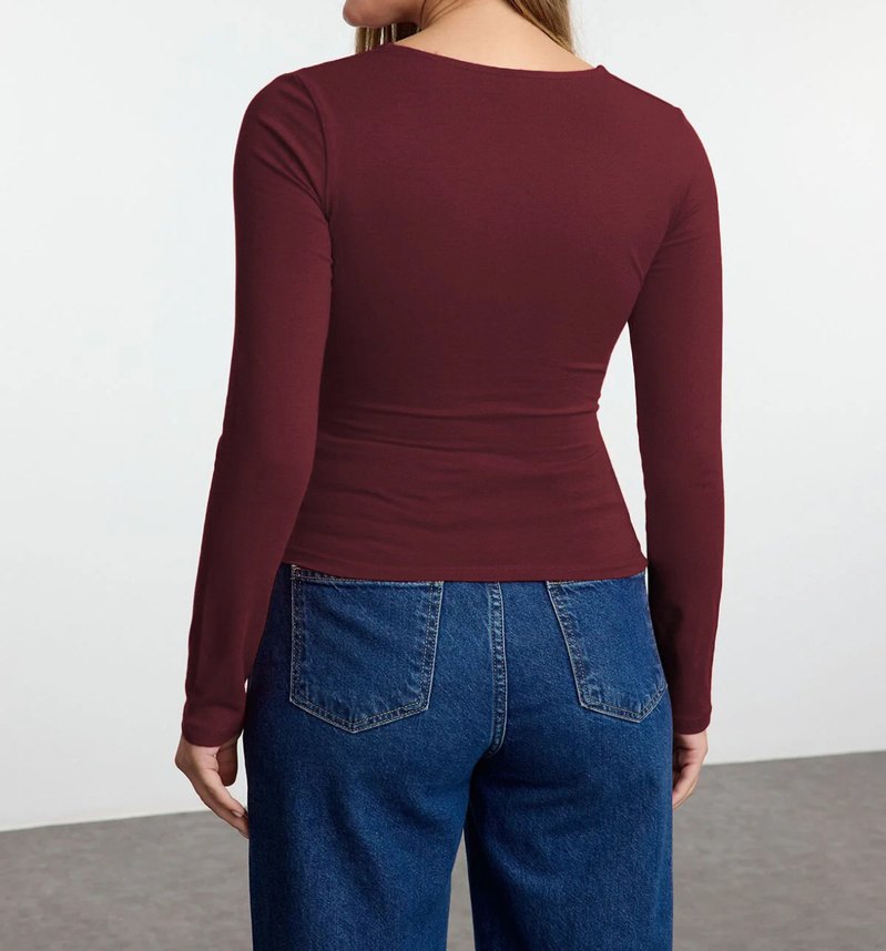 Bordo Uzun Kollu Kadın Bluz - Görsel 4