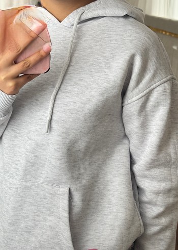 Gri Kapüşonlu Kadın Sweatshirt - Görsel 2