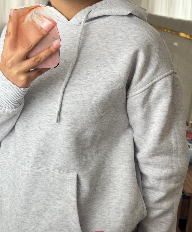 Gri Kapüşonlu Kadın Sweatshirt - Görsel 2