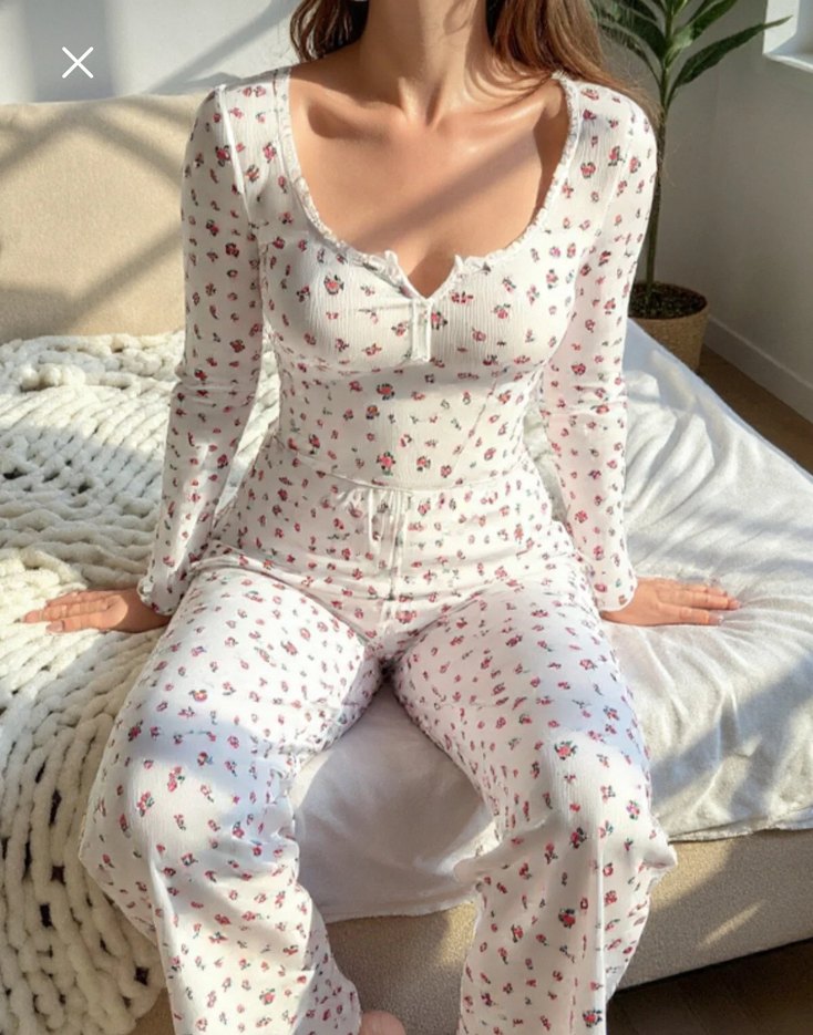 Çiçek Desenli Uzun Kollu Kadın Pijama Takımı - Görsel 3