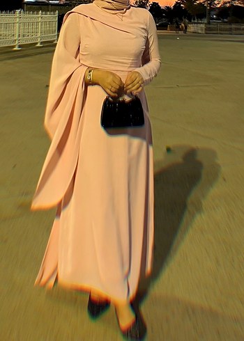 Milla Pudra Pembe Drapeli Uzun Abiye Elbise - Görsel 4