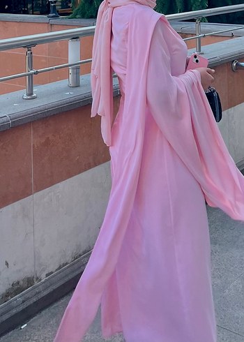 Milla Pudra Pembe Drapeli Uzun Abiye Elbise - Görsel 3