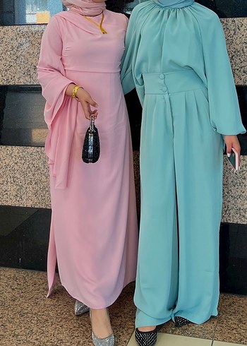 Milla Pudra Pembe Drapeli Uzun Abiye Elbise - Görsel 2