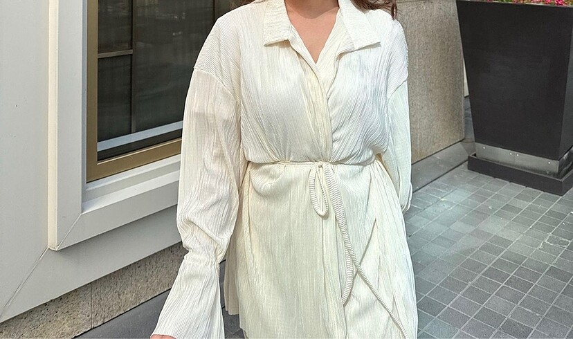 Fitilli açık krem kimono takım