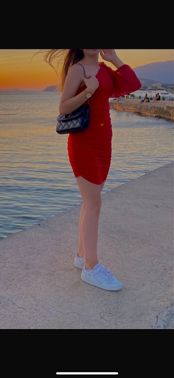 Parlak Kırmızı Drapeli Mini Abiye Elbise - Görsel 2