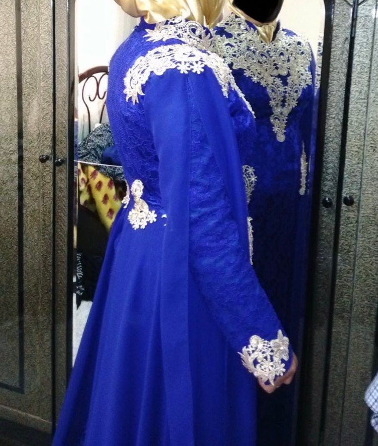 Dantel Detaylı Lacivert Uzun Abiye - Görsel 2