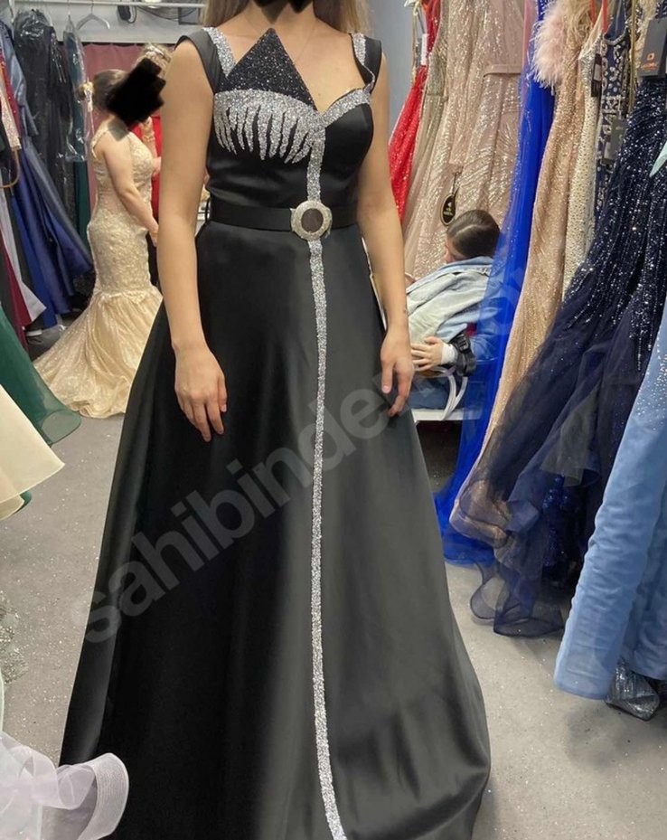 Siyah Straplez Uzun Gotik Abiye Elbise - Görsel 3