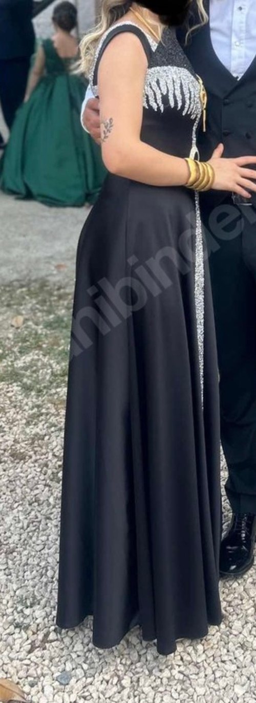 Siyah Straplez Uzun Gotik Abiye Elbise - Görsel 2