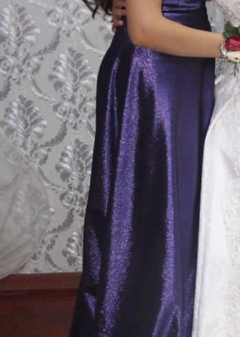 Mor Uzun Drapeli Straplez Abiye Elbise - Görsel 2