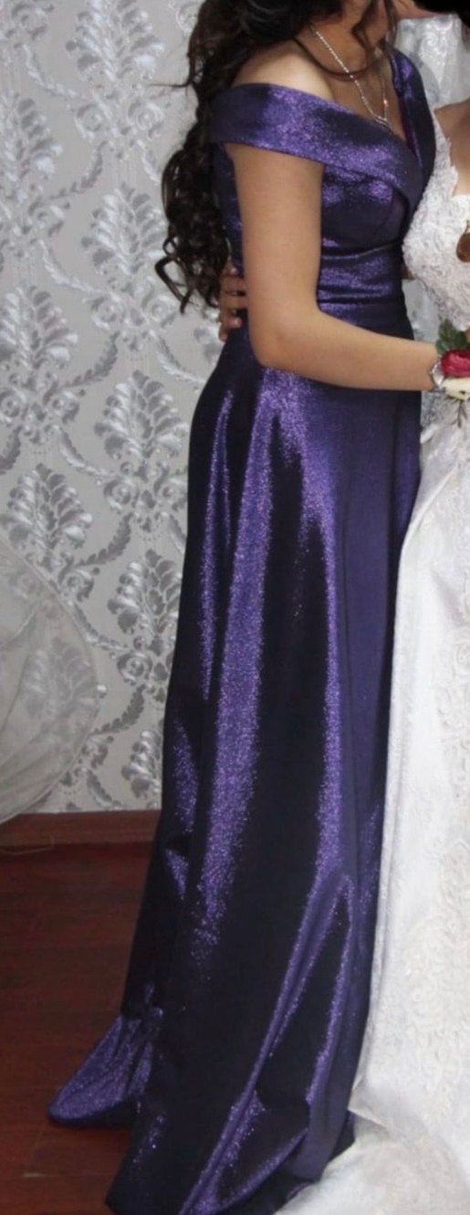 Mor Uzun Drapeli Straplez Abiye Elbise - Görsel 2