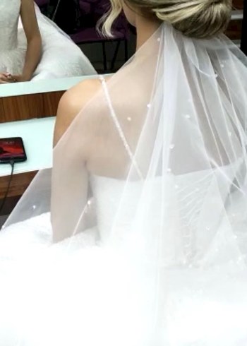 Parlak Beyaz Askılı Özel Dikim Prenses Gelinlik - Görsel 3