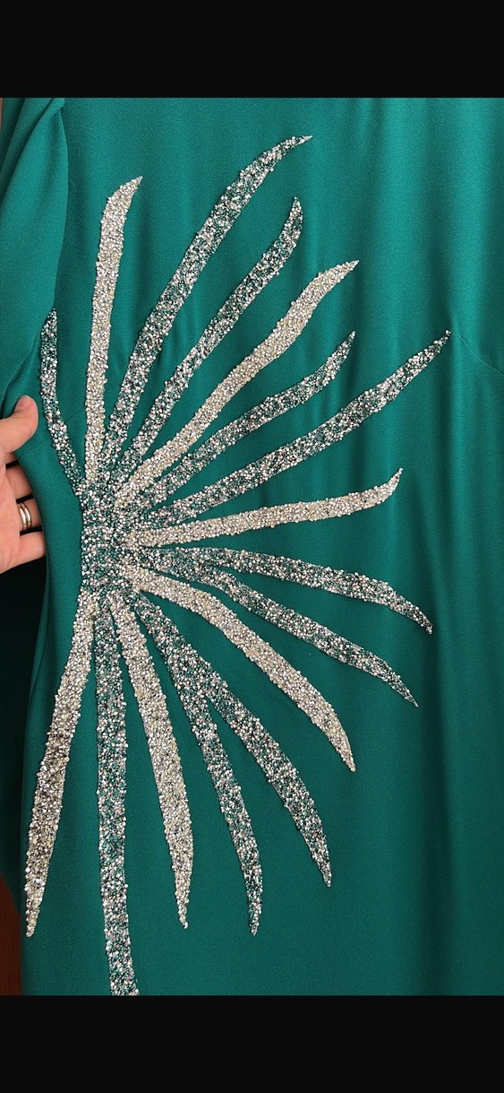 Uzun Yeşil İşlemeli Abiye Elbise - Görsel 2