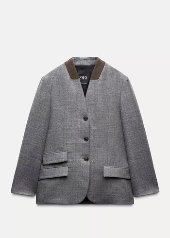 Gri Düğmeli Kadın Blazer