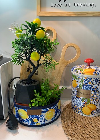 Yapay limon ağacı ve limon desenli çok amaçlı kutu