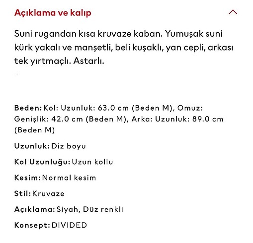 l Beden H&M rugan kruvaze kaban