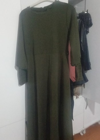 Kadın Haki Bohem Dantel Örgü Elbise - Görsel 2